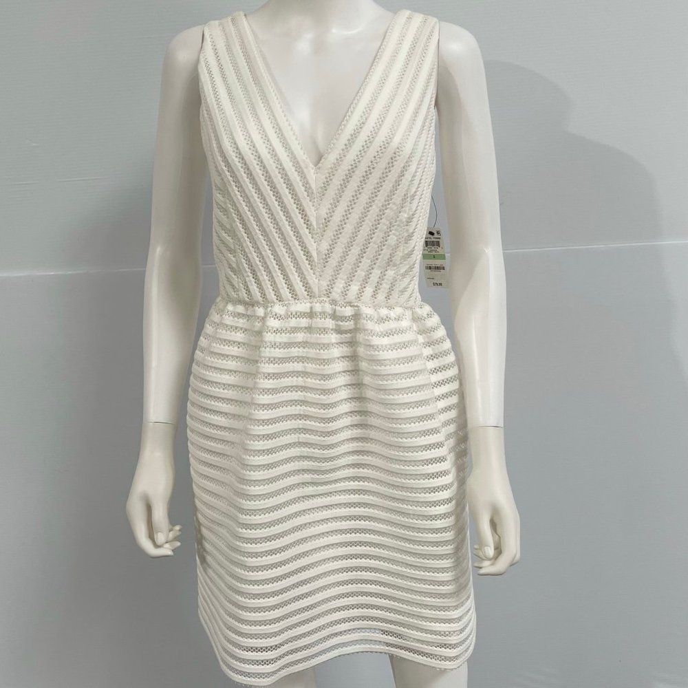 Bar III Womens Sleeveless Fit and Flare Bright White Dress V-neck Striped